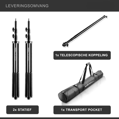 Walimex Pro telescopische hondensysteem (traploos uittrekbaar van ca. 120 – 307 cm, incl. 2 x WT-806 lampstatieven en praktische transporttas), Single, zwart, 120-307cm
