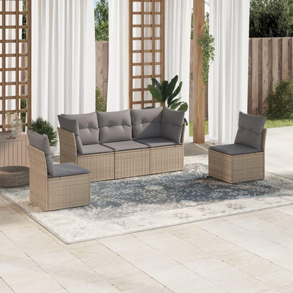 vidaXL 5-delige Loungeset met kussens poly rattan beige, tuinset, tuinmeubel, terrasset, tuinbank, terrasmeubel, loungebank, loungeset tuin - QUORE