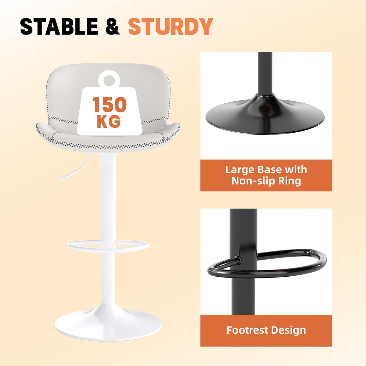 Youhauchair Barkruk, 2-delige set, in hoogte verstelbaar, van PU-leer, waterdicht en slijtvast, met rugleuning, draaibare barkruk, modern, wit
