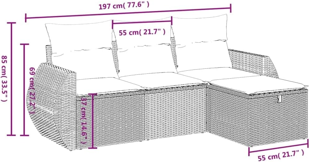 Gecheer 4-delige polyrotan lounge balkonmeubelen tuinmeubelen set lounge meubels outdoor terrasmeubels tuinlounge meubelsets balcony meubels tuinmeubilair met kussen grijs polyrotan - QUORE