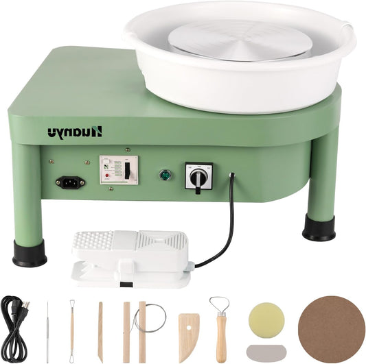 Huanyu Pottery Wheel Ceramic Machine 10 inch with Foot Pedal, Electric Pottery Machine with Detachable Basin for Pottery Studio/Home Pottery DIY/Pottery Training School Christmas - QUORE