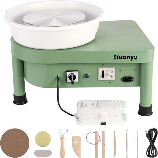 Huanyu Aardewerk Wiel Keramische Machine 10 inch met Voetpedaal, Elektrische Aardewerk Machine met Afneembare Bassin voor Aardewerk Studio/Thuis Aardewerk DIY/Aardewerk Training School Kerstmis