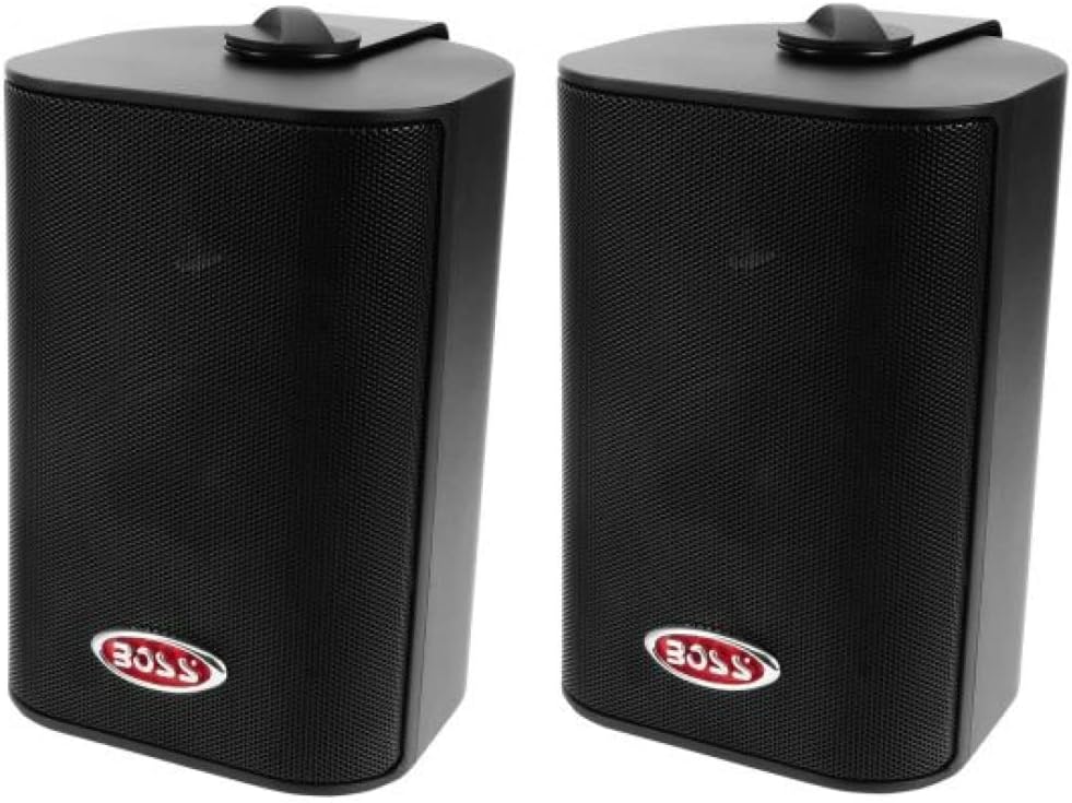 2 SPEAKERS compatibel met BOSS AUDIO SYSTEMS MR4.3B 3-weg zwart 100 watt rms 200 watt max waterdicht voor binnen en buiten + montagebeugels, een paar