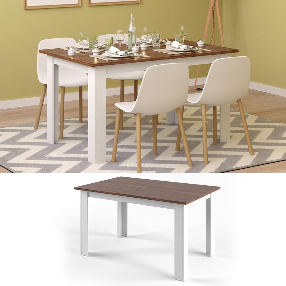 Vicco Dining table "Karlos", Walnut/White, 140 x 90 cm - QUORE