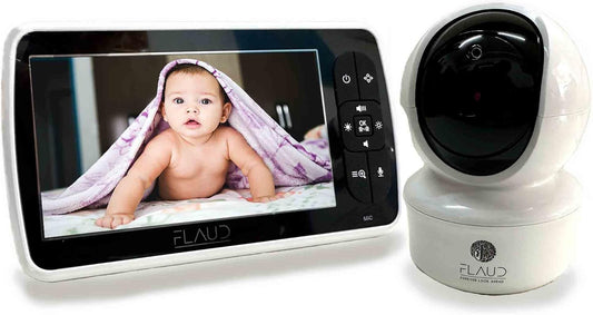 FLAUD Babyfoon Video, Monitor Baby en Dieren Scherm 5,0 inch LCD Bereik 300 m Panoramische Camera 355°/120°, Nachtzicht, Tweerichtingscommunicatie, Temperatuursensor, Slaapliedjes VOX