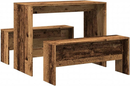 Garden furniture set with table and chairs 3-piece. Dining table and bench Set old wood look wood material - QUORE