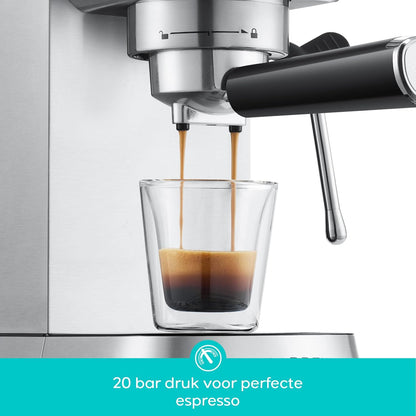 CASABREWS 5418 Espressomachine 20 Bar met Professionele Melkopschuimer voor Thuis Kleine Keuken Huishoudens Latte Cappuccino Espresso Koffiemachine Apparaat Maker,1L Afneembare Waterreservoir,Zilver