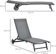 Ligstoel - Tuinligstoel - Set van 2 - Ligbed - met Wielen - Verstelbaar Rugleuning - Weerbestendig - voor Tuin - Zwembad - Strand - Aluminium - Textiel - 66 x 165 x 102 cm - Donkergrijs
