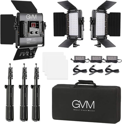 GVM RGB LED-videoverlichtingsset, 800D studio-videolampen met app-bediening, filmverlichtingsset voor YouTube-fotografieverlichting, 3 stuks led-lichtpaneel, gaming, conferentie, 8 scènelichten, CRI