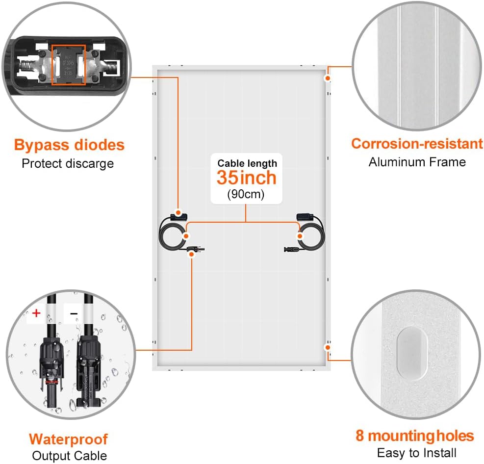 DOKIO zonnepaneel 200W 18V monokristallijn zonnemodule 200 Watt voor 12V batterijen, ideaal voor camper, camping, tuinhuis