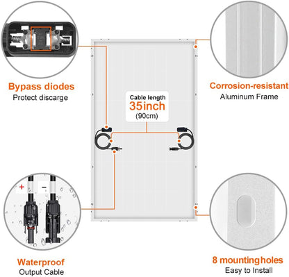 DOKIO zonnepaneel 200W 18V monokristallijn zonnemodule 200 Watt voor 12V batterijen, ideaal voor camper, camping, tuinhuis