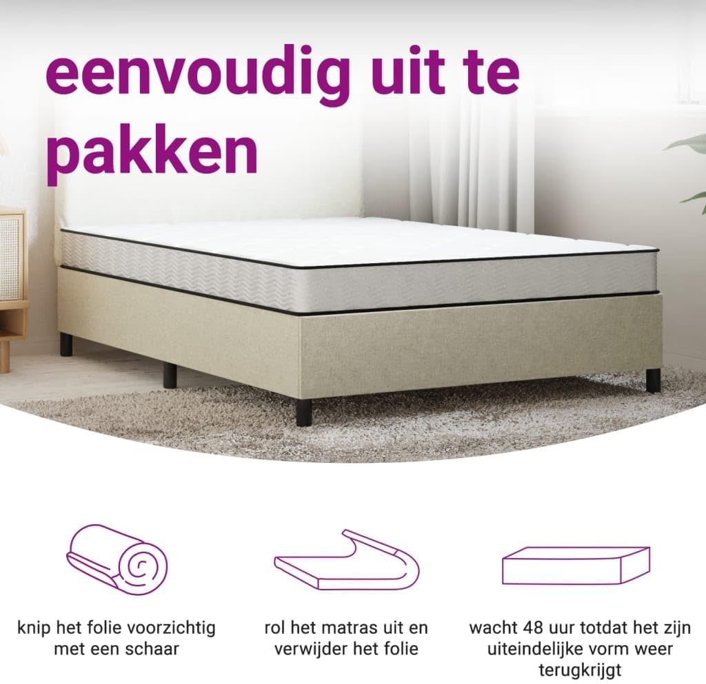 Schuimmatras middelzacht 140x200 cm – Tweepersoonsmatras – Tweepersoons Matras – Matras Schuimrubber – Foam Matras – Matras Schuim – Geluiddempend – Ademend Peached Geweven Hoes