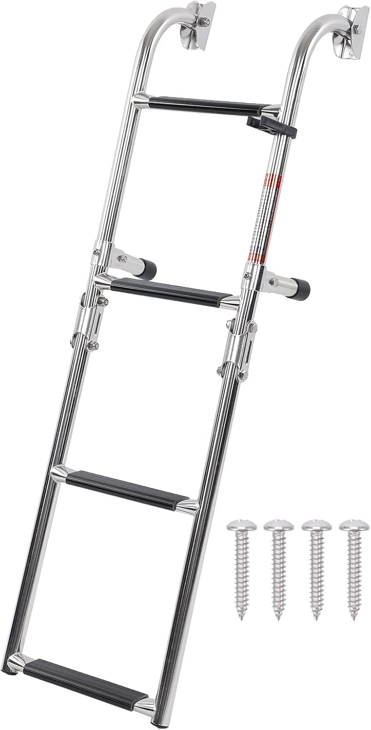 4 Stappen Ponton Bootladder, 316 Roestvrijstalen Vouwlaad Ladder, Brede Trap, Leuningen, Dok Ladder voor Zeepijpen, Jacht, Zwembad