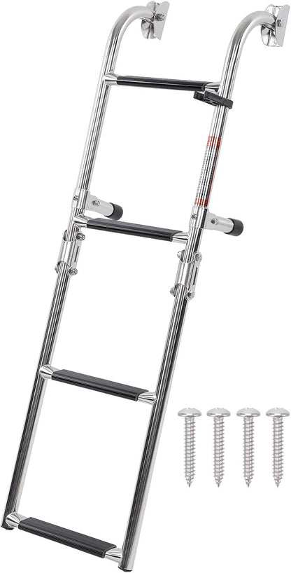 4 Stappen Ponton Bootladder, 316 Roestvrijstalen Vouwlaad Ladder, Brede Trap, Leuningen, Dok Ladder voor Zeepijpen, Jacht, Zwembad