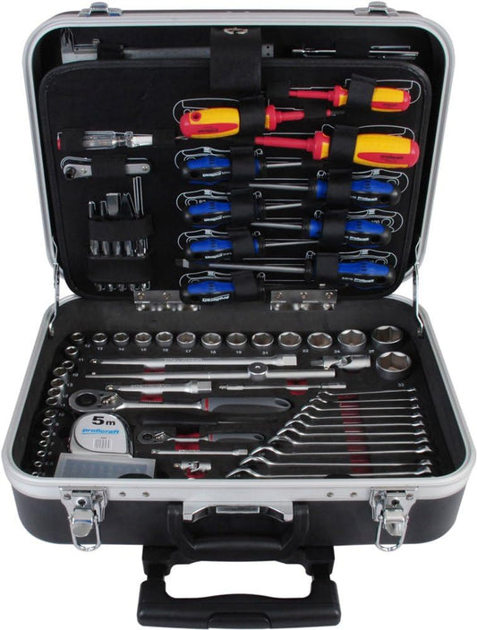 Projahn Gereedschap Trolly Set 130-dlg. (moer set, ratelset met 6-kantige 1/2 inch inzetstukken, incl. schroefbits, ratel 48 tanden, ABS kunststof koffer met wielen) 4963-01