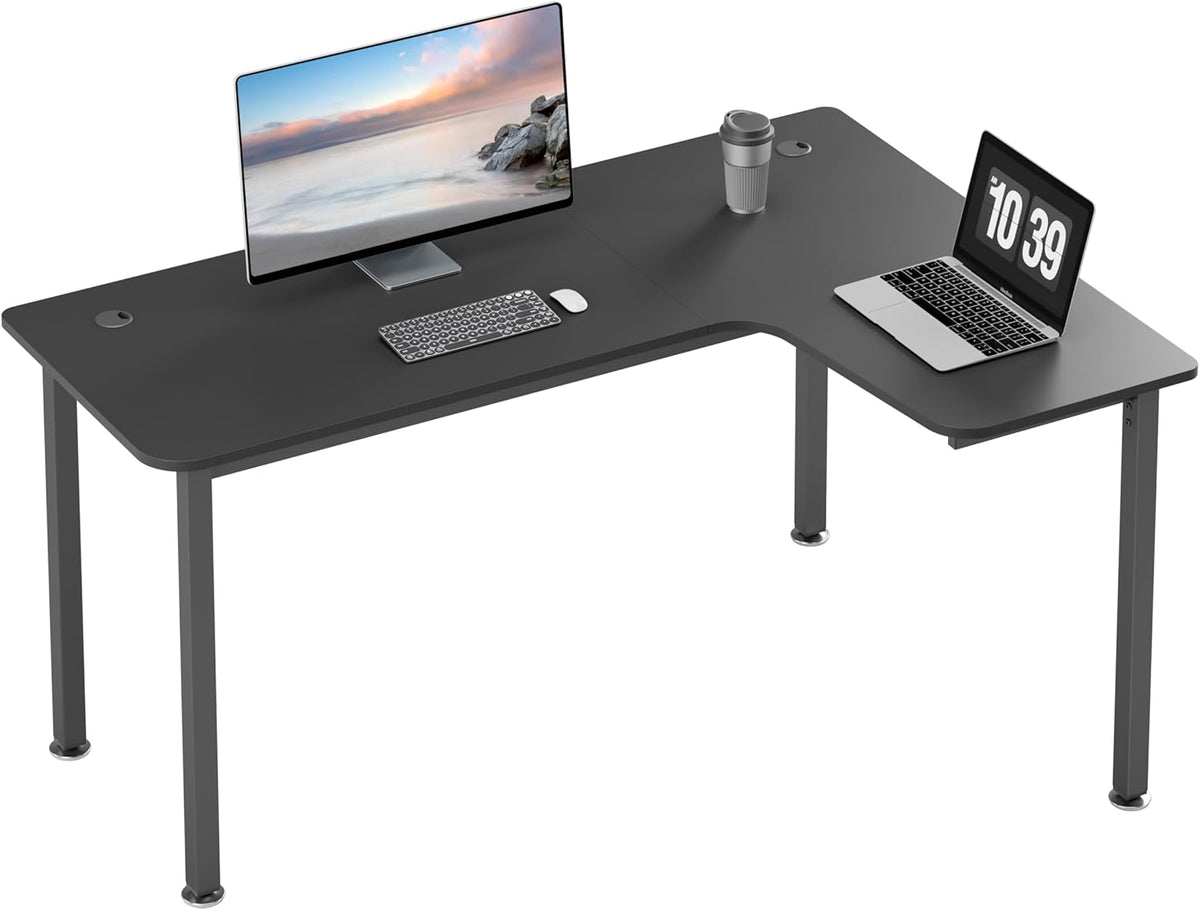 Eureka Ergonomisch gaming-bureau. 155 cm Hoekbureau groot L-vormig gaming computerbureau met kabel management systeem en muismat voor thuiskantoor. Zwart, rechts