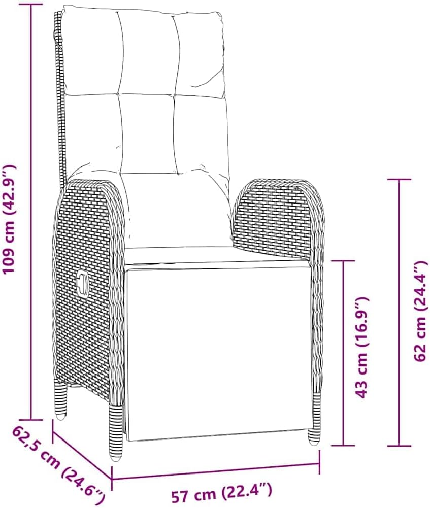 vidaXL Set of 2 Adjustable Outdoor Sunbeds | Grey Poly Rattan, Ergonomic and Weatherproof - Perfect for your Garden, Patio or Balcony. Durable Steel Frame and Removable Cushion Covers. - QUORE