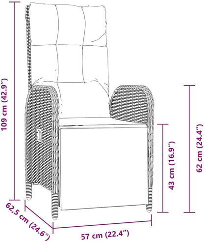 vidaXL Set of 2 Adjustable Outdoor Sunbeds | Grey Poly Rattan, Ergonomic and Weatherproof - Perfect for your Garden, Patio or Balcony. Durable Steel Frame and Removable Cushion Covers. - QUORE