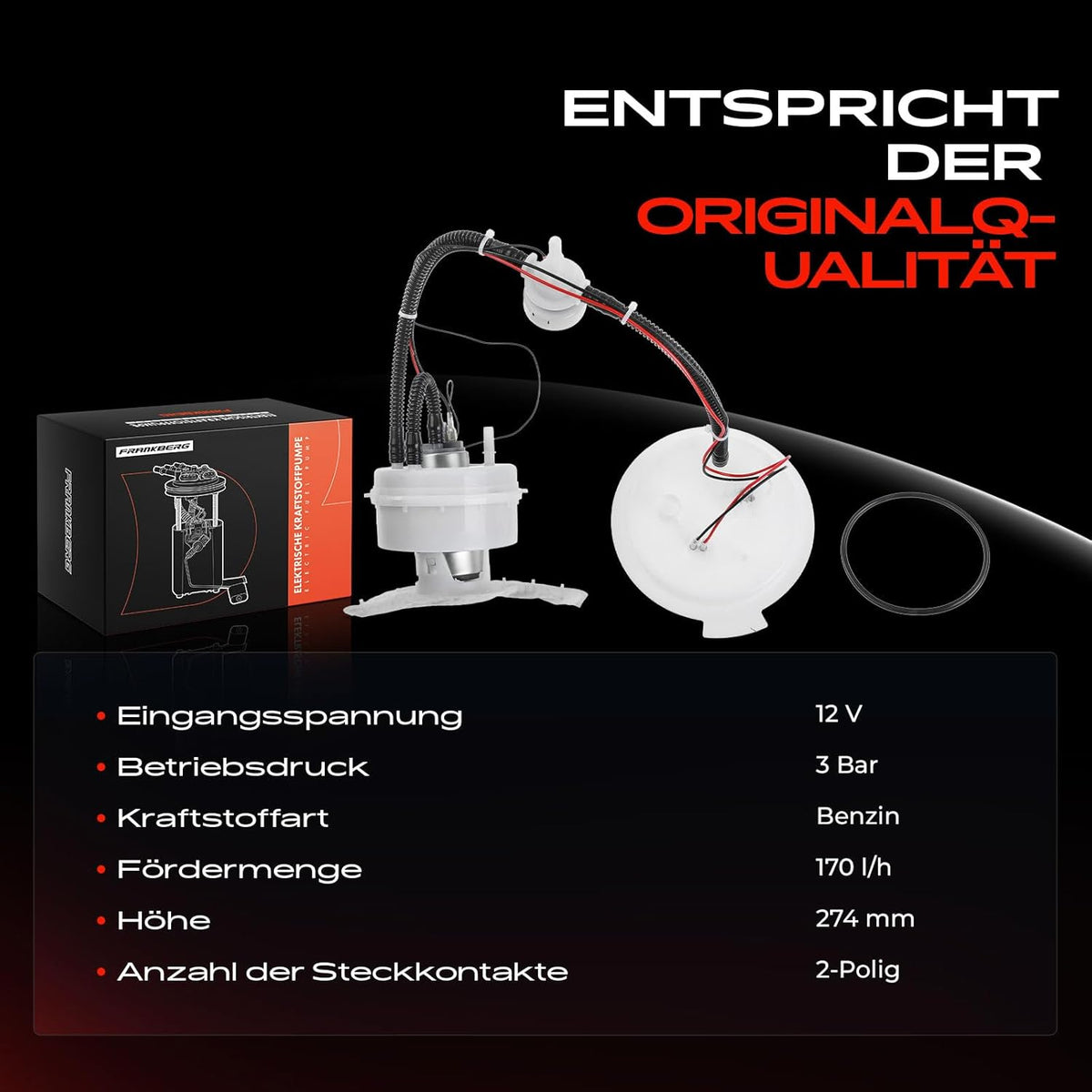 Frankberg Brandstofpomp, benzinepomp, brandstoftoevoereenheid, module, set, 4 + 2-polig, compatibel met 5-serie Touring F11 5-serie F10 6 Gran Coupe F06, vervanging # 16117260640