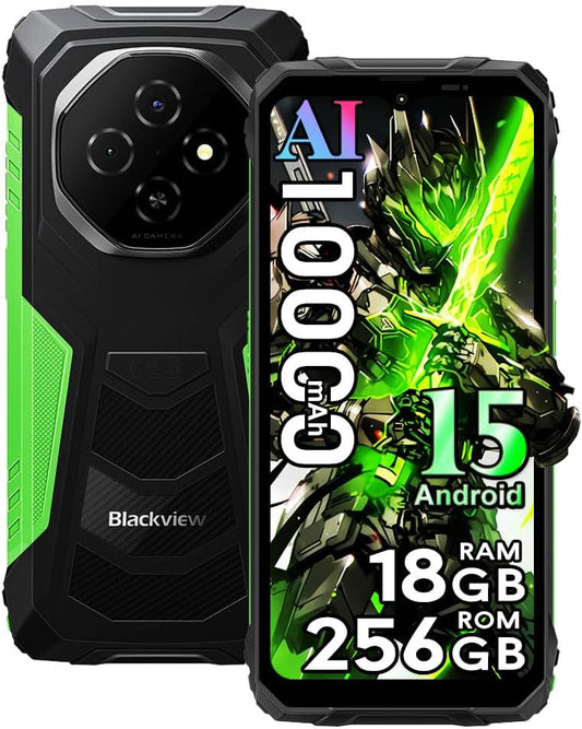 Blackview Fort 1 Android 15 Outdoor mobiele telefoon zonder abonnement, 2025, 18 GB + 256 GB outdoor smartphone 4G, 16MP AI camera, 6,56 inch HD+ beeldscherm, 10000 mAh, IP68 waterdicht