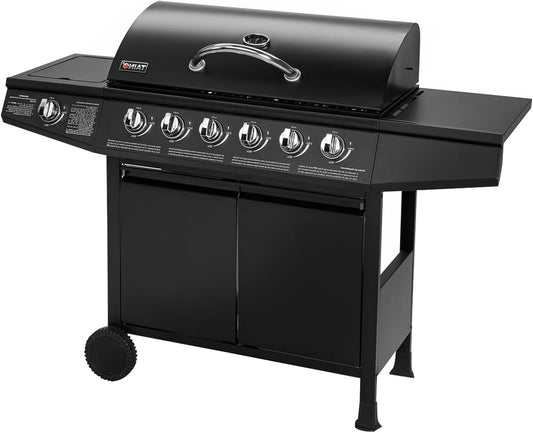 TAINO Basic BBQ Gas Grill, Grill Cart, Stainless Steel Burner + Side Burner, Grill (Basic 6+1 Gas Grill) - QUORE