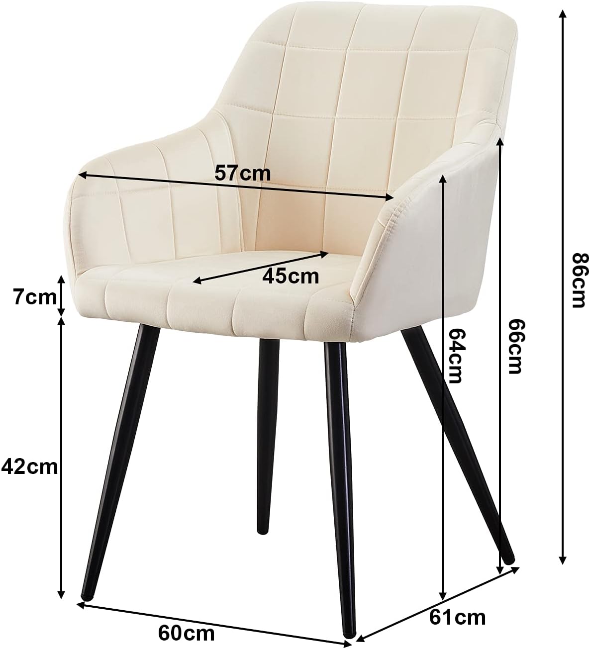TUKAILAi Cream Velvet Eetkamerstoelen Set van 2, Gestoffeerde Leisure Keuken Counter Stoelen met Rugleuning en Metalen Poten, Occasionele Woonkamer Tub Stoelen voor Lounge Restaurants Receptie