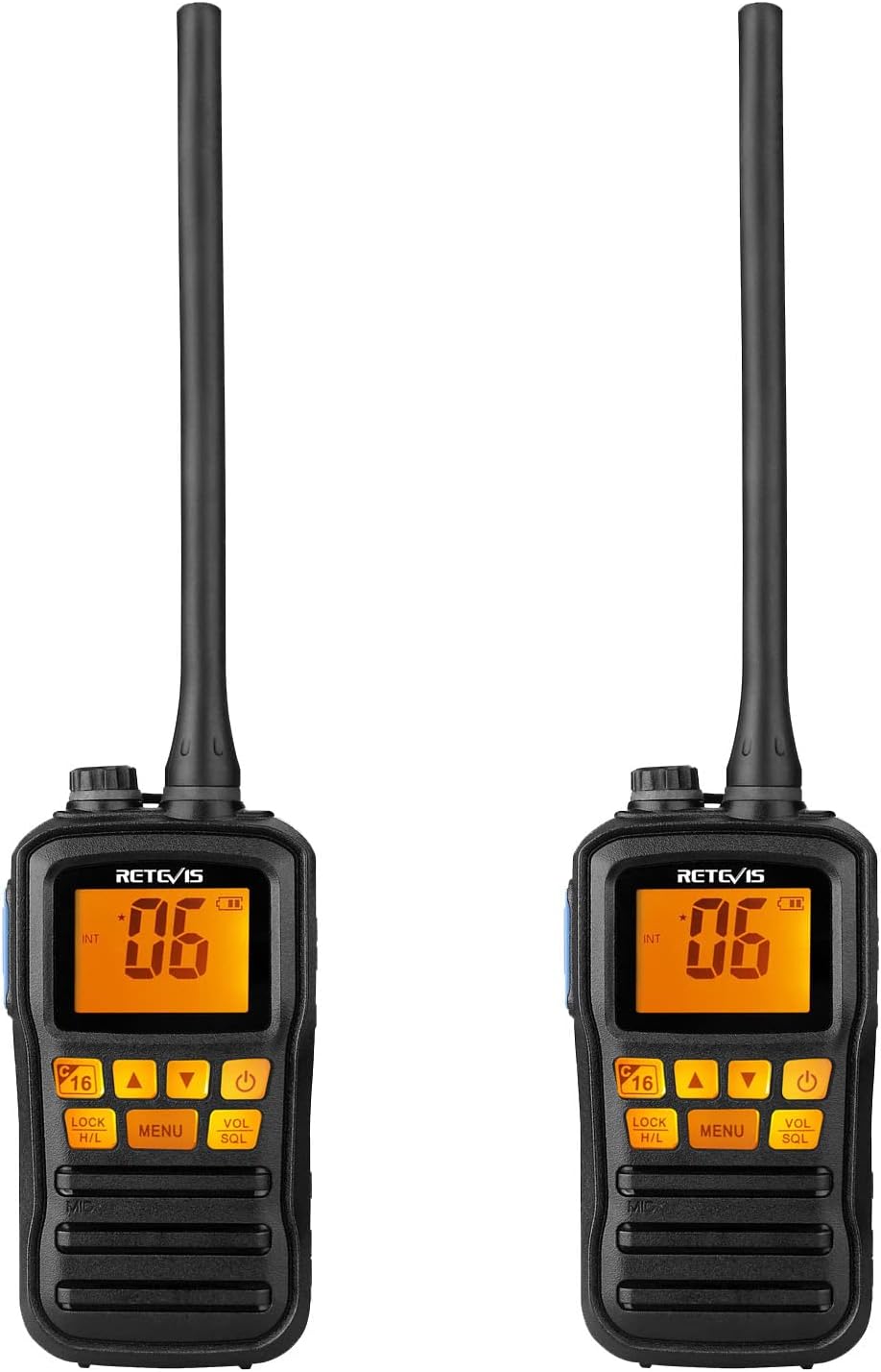 Retevis RM01 Handheld Radio, IP67 Waterdichte Marine Walkie Talkie Trillingen Drijvende Schip Transceiver Handheld Radio voor Varen Kajakken Visser (Zwart, 2 Pack)