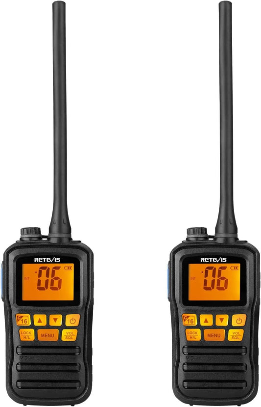Retevis RM01 Handheld Radio, IP67 Waterdichte Marine Walkie Talkie Trillingen Drijvende Schip Transceiver Handheld Radio voor Varen Kajakken Visser (Zwart, 2 Pack)
