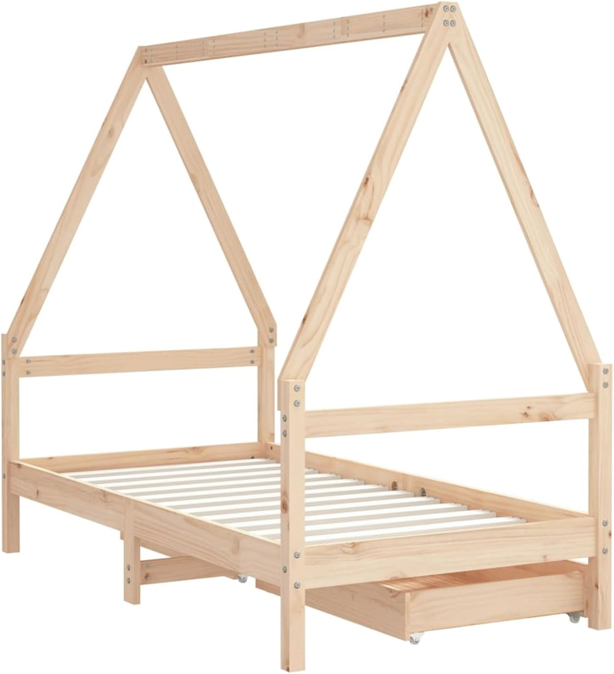 Gecheer 834474 Children's Bed with Drawers 80 x 160 cm Solid Wood Pine Design in House Shape Robust Slats for Children's Room - QUORE