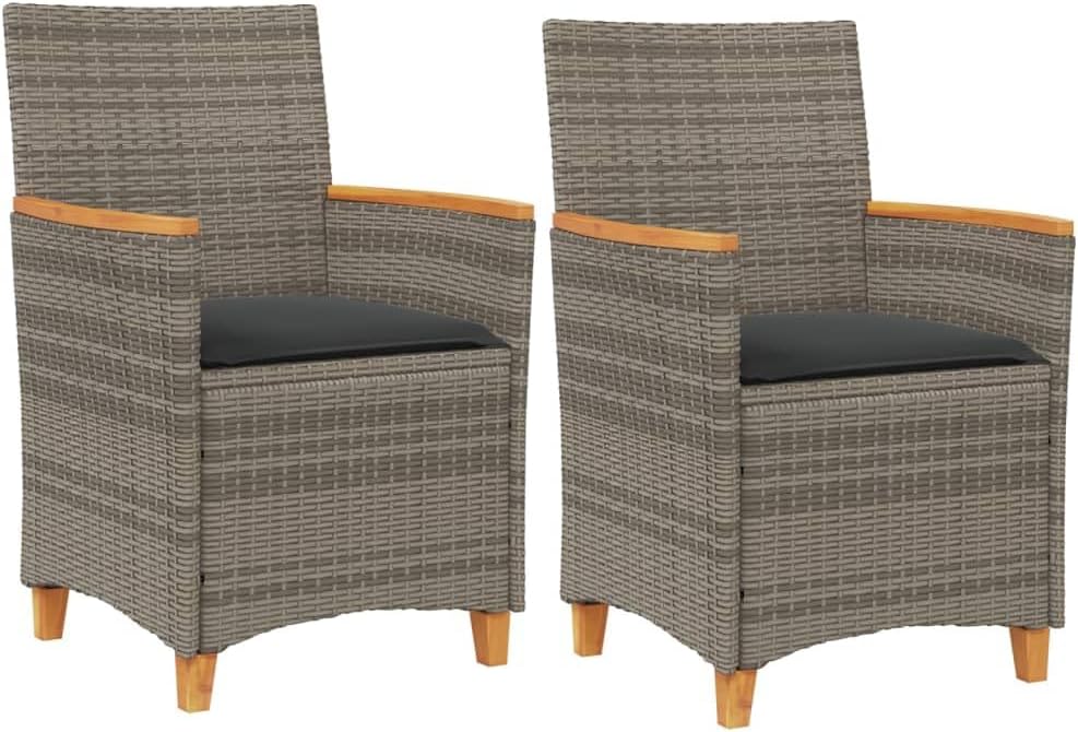LAPOOH Garden Chairs with Cushions 2 Pieces Grey Poly Rattan and Solid Wood, Garden Chair, Patio Chair, Garden Dining Chair-368721 - QUORE
