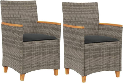 LAPOOH Garden Chairs with Cushions 2 Pieces Grey Poly Rattan and Solid Wood, Garden Chair, Patio Chair, Garden Dining Chair-368721 - QUORE