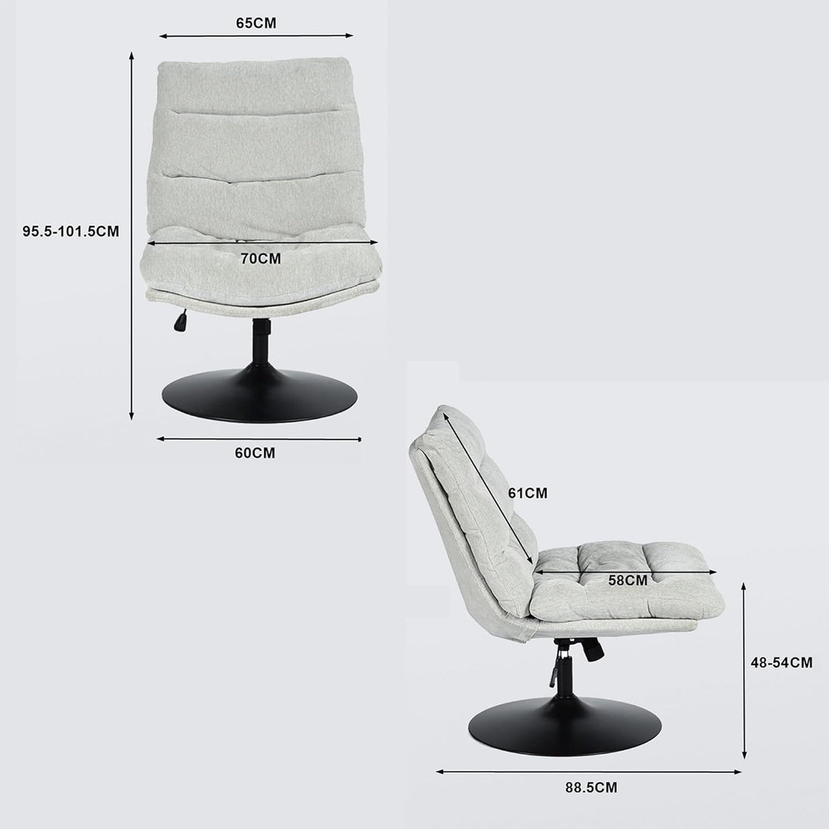 Meuble Cosy Eetkamerstoel, draaibaar, in hoogte verstelbaar, rugleuning kantelbaar, zonder armleuningen, van chenille-stof, belastbaar tot 120 kg, grijs