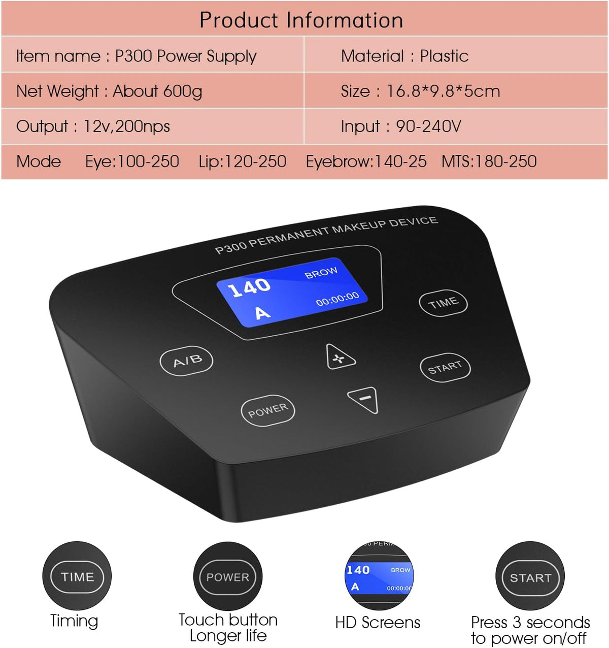 TATELF Digitale permanente make-upmachine, multifunctionele microbladmachine met voetpedaal, touch-control, power supply naalden voor wenkbrauw, eyeliner, lip