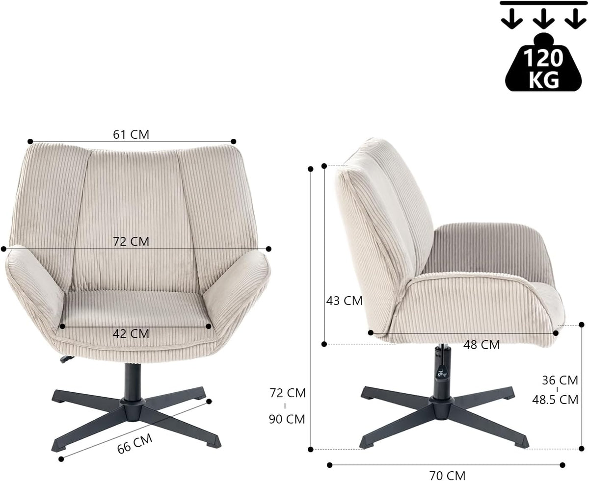 MEUBLE COSY Padded swivel chair for living room, bedroom, office, reclining chair with thick seat, backrest and armrests made of ribbed velvet, taupe - QUORE