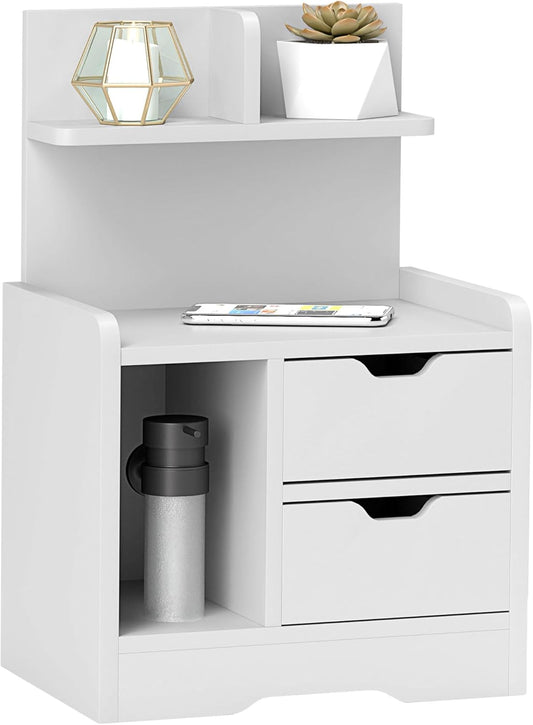 HOMCOM night table with 2 drawers bedside table modern bedside table with open shelf white 40 x 30 x 60 cm - QUORE