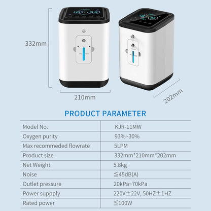 Zuurstofconcentrator, zuurstofmachine voor thuis, 93% zeer zuivere zuurstofconcentrator voor thuis, 1-7 l/min instelbaar, 45 dB geluidsarm, met verstuivingsfunctie
