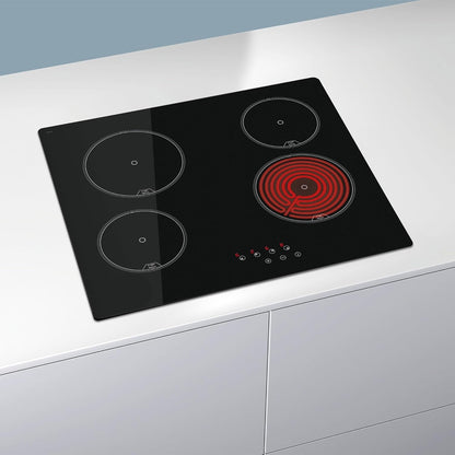 Keramische Kookplaat – Inductiekookplaat – Glaskeramische Kookplaat – Elektrische Kookplaat – Kookveld – 4 High Light Kookzones – 9 Vermogensniveaus tot 6 kW – Tactiele Touchbediening met Akoestische Waarschuwing – Breedte 59 cm