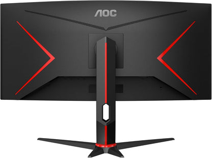 AOC Gaming CU34G2XPD - 34 inch WQHD Curved Monitor, 180 Hz, 1ms, FreeSync Premium (3440 x 1440, HDMI, DisplayPort, USB Hub) zwart/rood