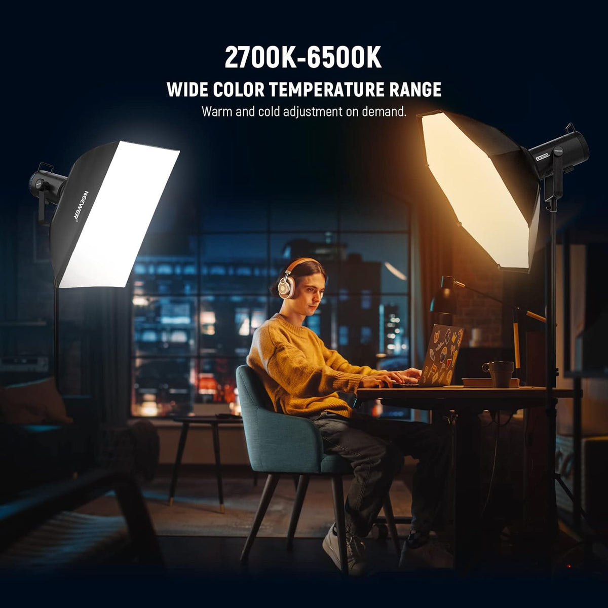 NEEWER CB200B 210 W COB videolicht met 2,4 G/app-afstandsbediening, tweekleurige led-continue verlichting, Bowens Light Photo Studio Mount