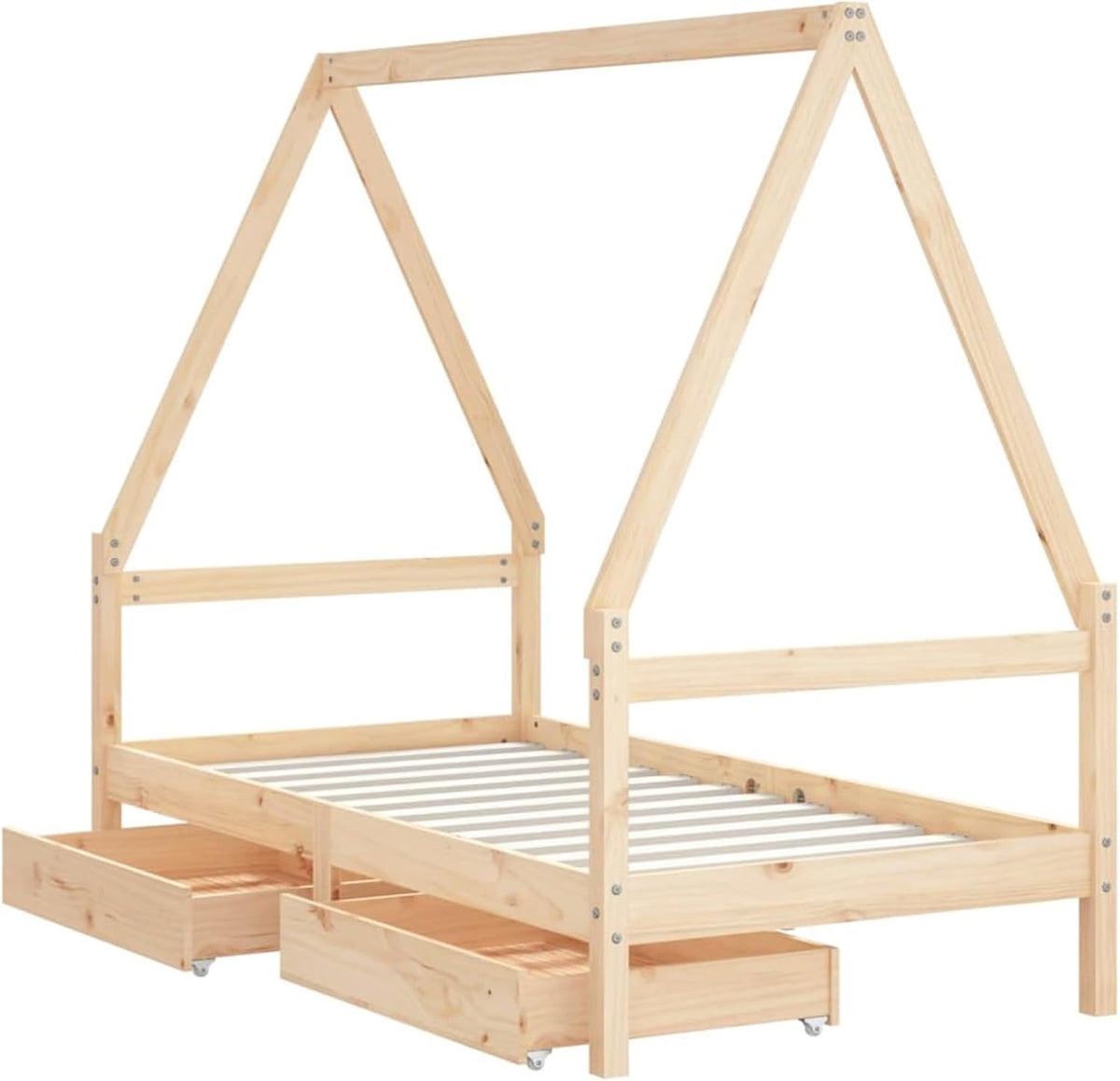 Gecheer 834474 Children's Bed with Drawers 80 x 160 cm Solid Wood Pine Design in House Shape Robust Slats for Children's Room - QUORE