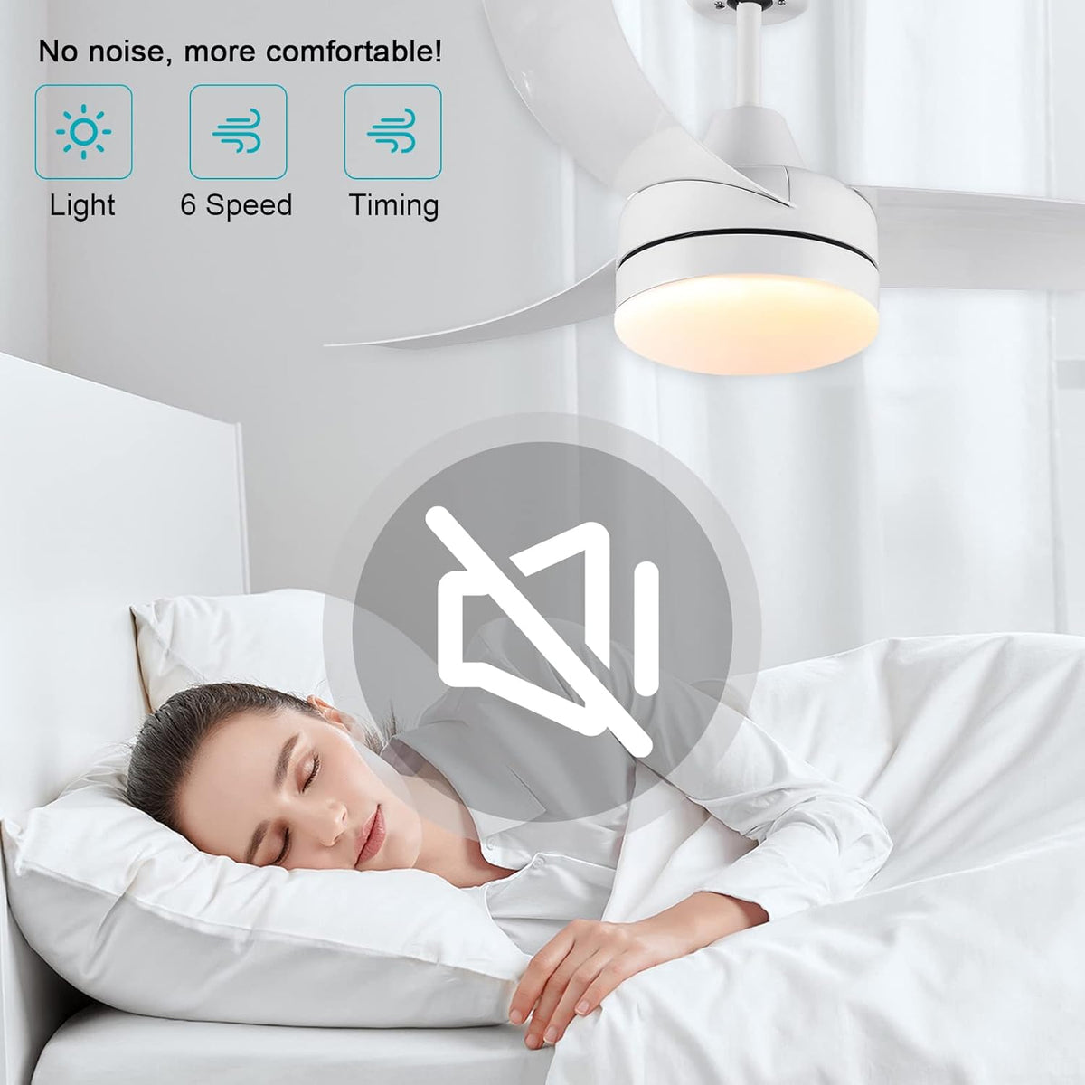 CJOY Plafondventilator, 132 cm, wit, plafondventilator met dimbaar licht, plafondventilator met afstandsbediening, messen, stil, DC, omkeerbaar, winter en zomer, 6 snelheden, timer