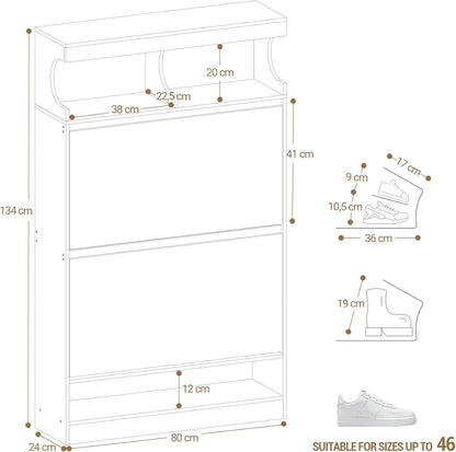 Hzuaneri Shoe Cabinet, Shoe Storage, Wooden Shoe Rack, Open Compartment, Divider Adjustable, 16-20 Pairs, Large Capacity for Hallway, Wardrobe, 2 Flaps (80B cm), White SR63203X