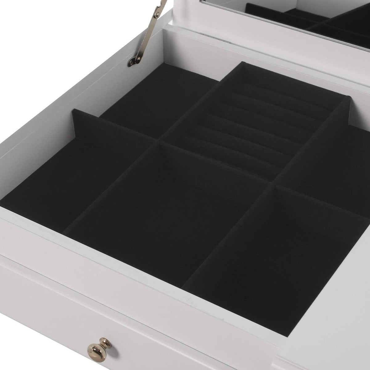 DRW Make-uptafel met spiegel en bank van hout, wit, 80 x 40 x 74 cm en 36,5 x 29 x 46 cm