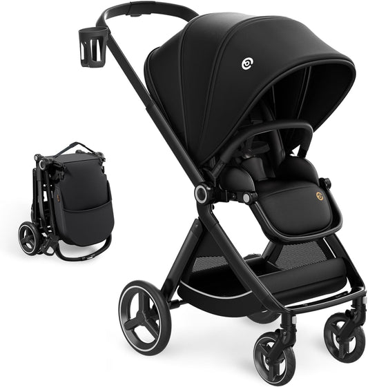 EMU kinderwagen tegen rijrichting buggy, opvouwbaar, compacte babybuggy, zwart, omkeerbaar zitje, kinderwagen met ligfunctie, voor klein van 0 tot 3 jaar (0-25 kg)