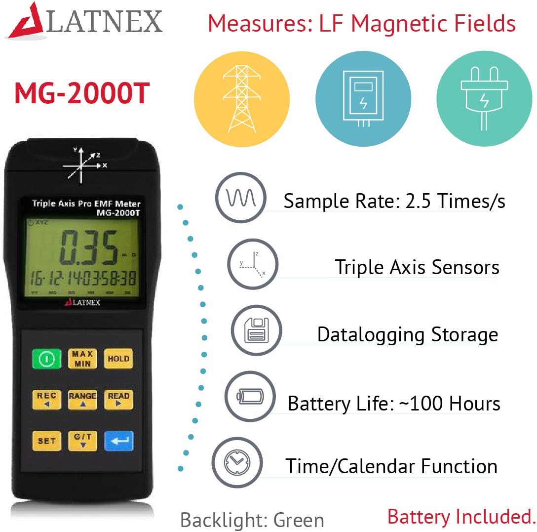 EMI Gauss-meter met magnetisch veld MG-2000T Drieassige as Professioneel gebruik met datalogger, EMI van MRI-machines, industriële en medische apparaten, stroomkabels en apparaten