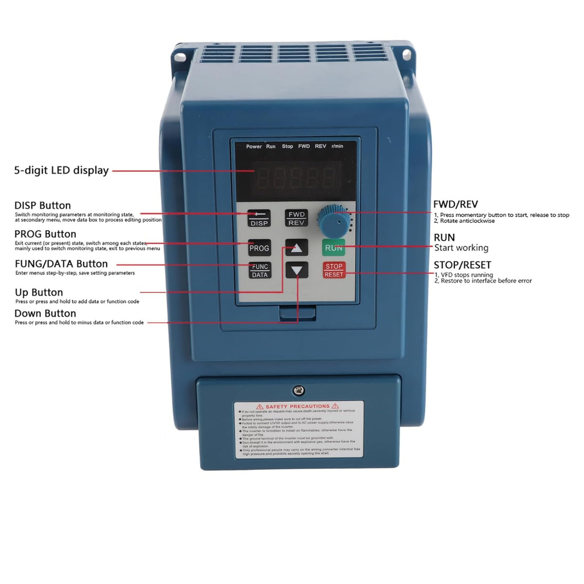 Garosa Frequentieomvormer 4KW, AC 380V 3-Fase VFD Snelheidsregelaar, Digitaal Display, Waterdicht, 12A, voor CNC-Frezen