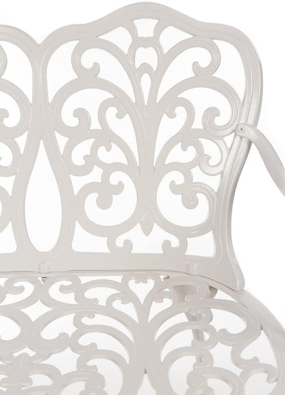 Butterfly Style Garden Bench Bistro Bench for 2 Cast Aluminum 100cm Bench Park Bench Garden Furniture (White) - QUORE