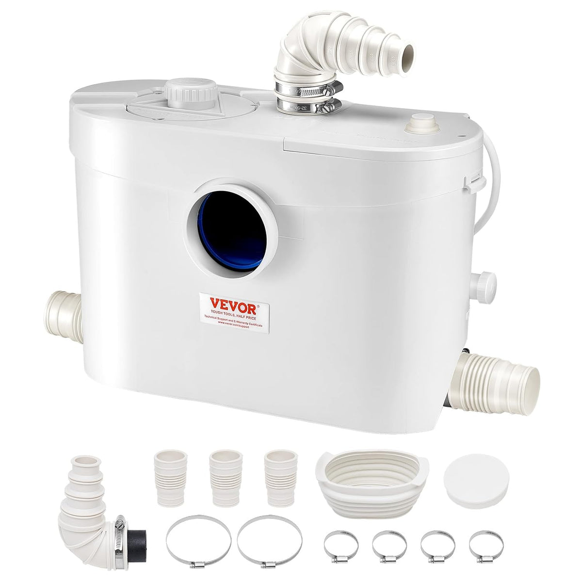 VEVOR 900 W Toilet Reduction Pump Head 12 m with 4 Water Inputs, Wastewater Drainage Machine for Toilet, Basement, Shower, Washbasin, Laundry
