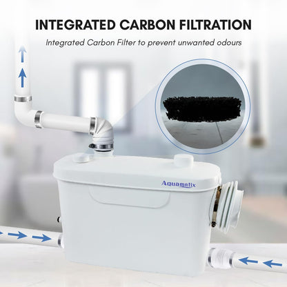 Aquamatix Maceratorpomp 400W Sanitaire Rioolpomp 100L/min 3 inlaten voor Muurbevestigde Toiletten 7m Verticale Pompafstand met Koolstoffilter