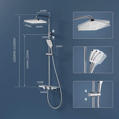 Thermostaat Douchesysteem – Regendouche – Handdouche – Watervalletuit – Douchepaneel – Glasplank 40x10 cm – Veilig 38°C Temperatuurstop – 12 inch 360° Draaibare Regendouchekop